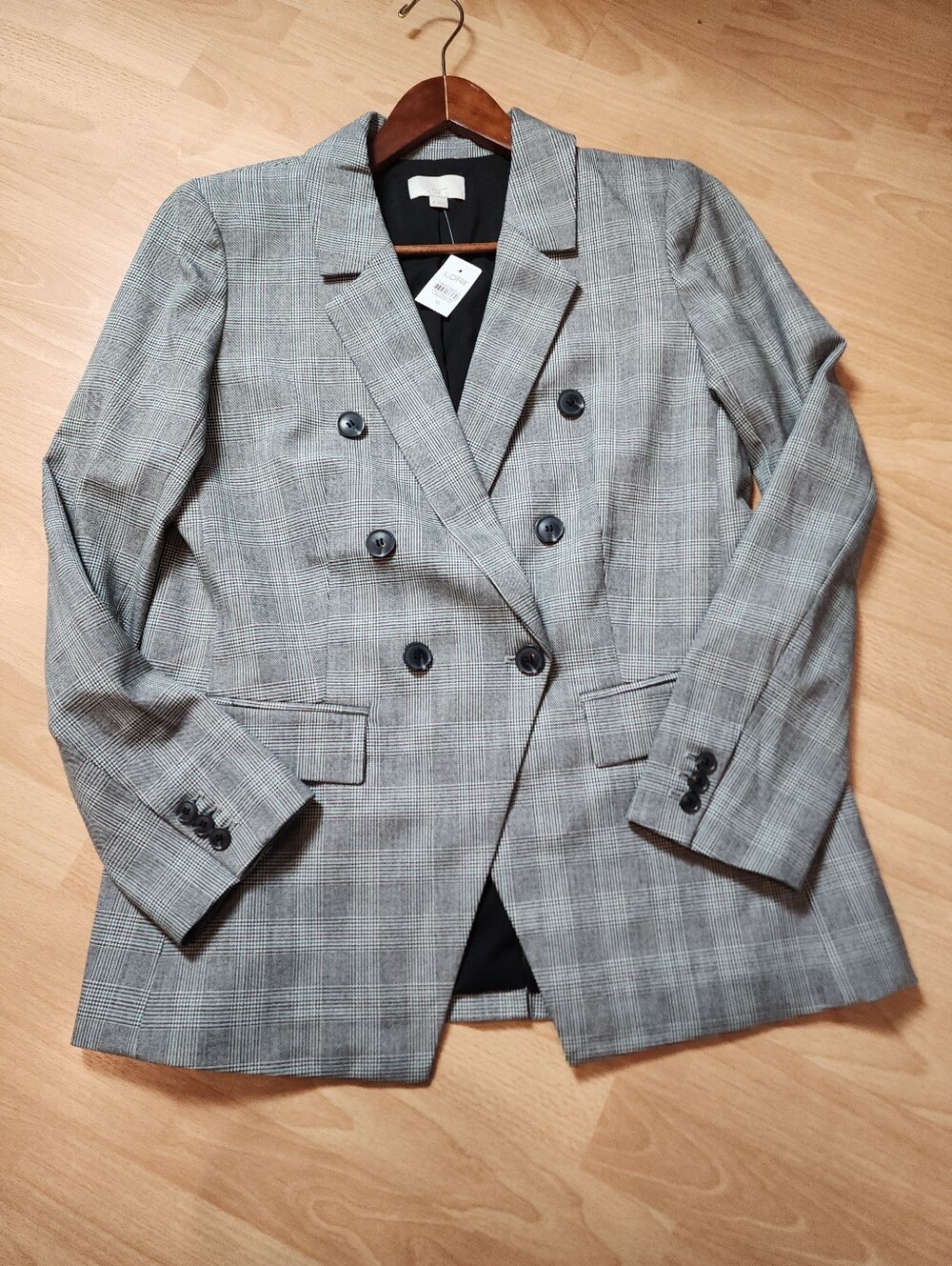NWT Ann Taylor Loft Green Black Plaid Double Breasted Blazer Jacket Size 10